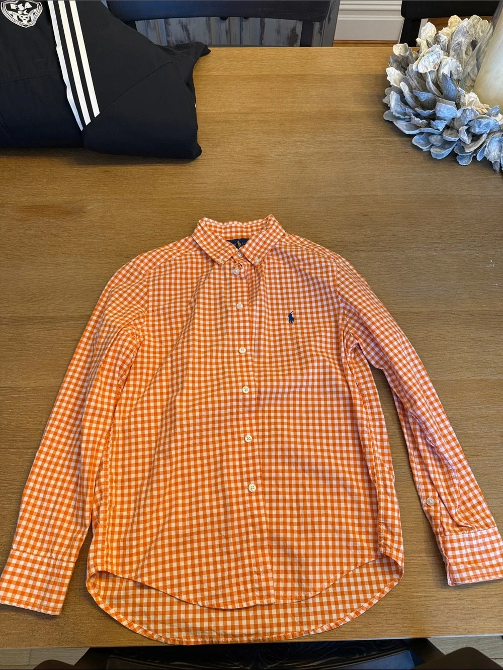 Polo by Ralph Lauren Orange Gingham Button-Up Shirt with Navy Pony